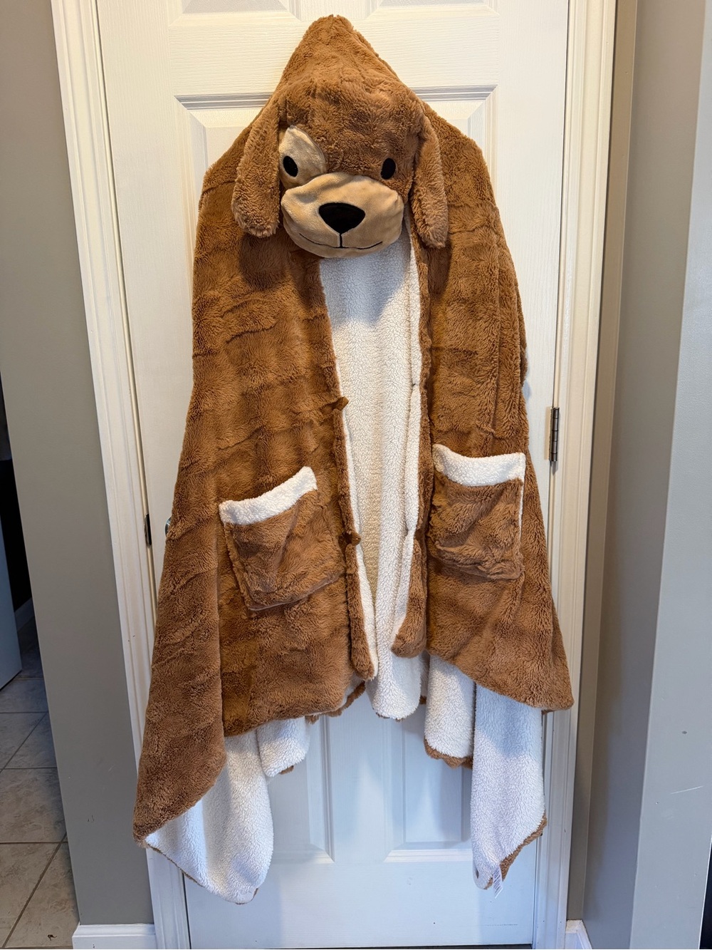 Cozy Brown Puppy Hooded Kids Jacket & Coat - Plush Reversible Hooded Wrap